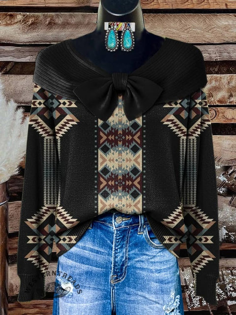 Aztec Print Buttoned Cardigan Sweater