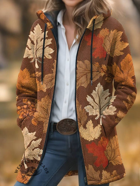 Fall Print Unisex Plush Thick Long-Sleeved Cardigan Coat
