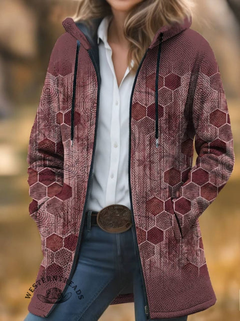 Dusty Pink Print Unisex Plush Thick Long-Sleeved Cardigan Coat