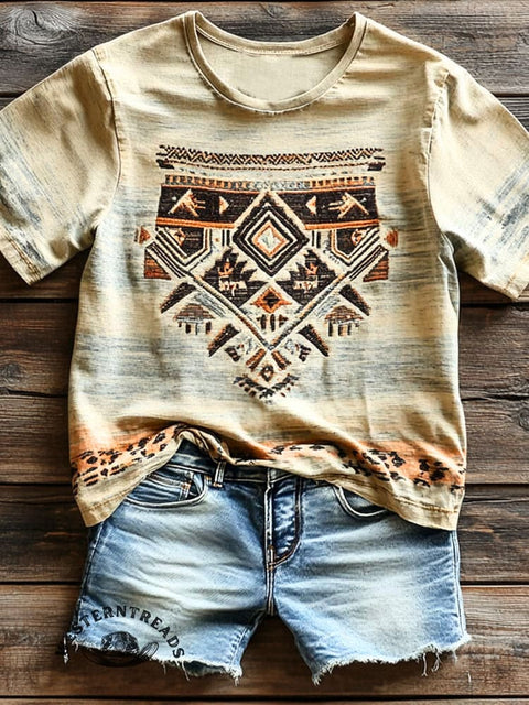 Women's Simple Aztec Print Casual T-shirt