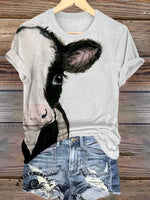 Cute Cow Print Women's V-neck Casual T-Shirt