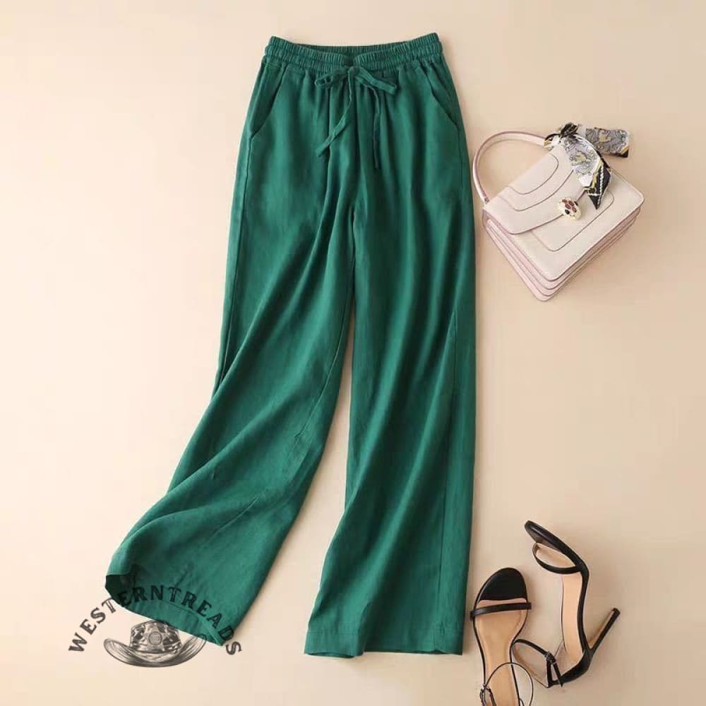 Solid Color Cotton Linen High Waist Straight-Leg Casual Pants
