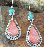 Vintage Pink Turquoise Silver Tear Drop Earrings