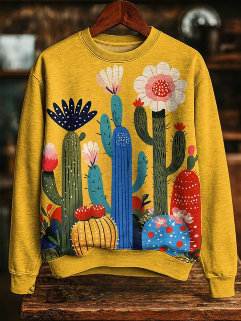 Cactus Print Casual Cotton Sweatshirt