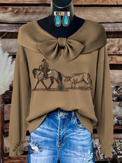 Classic West Print Buttoned Cardigan Sweater