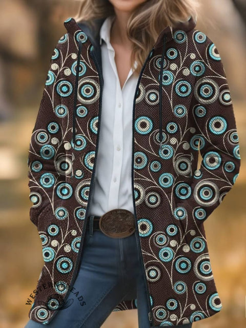 Dot Print Unisex Plush Thick Long-Sleeved Cardigan Coat