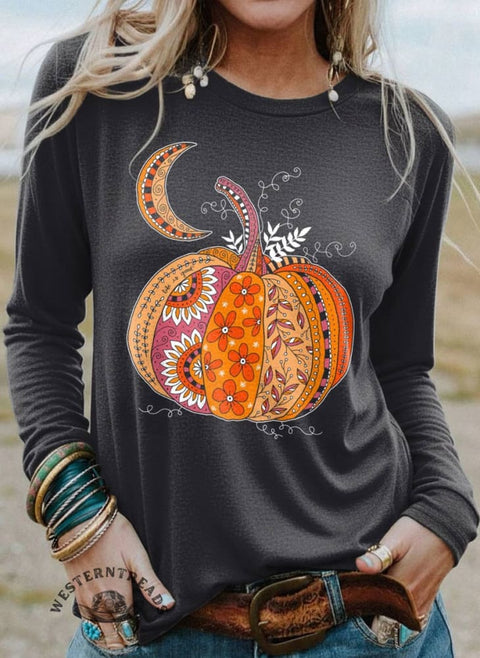 Women's Pumpkin Print Casual T Shirt