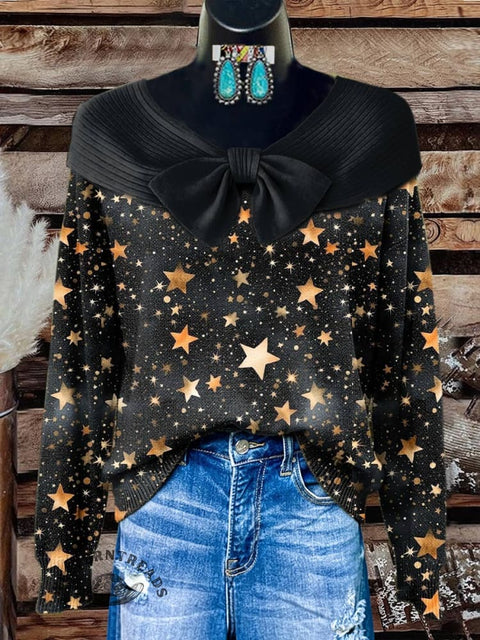 Little Stars Print Buttoned Cardigan Sweater