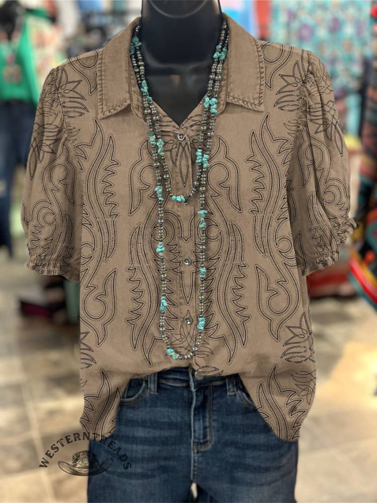 Women's Classic West Print Casual Cotton Shirt