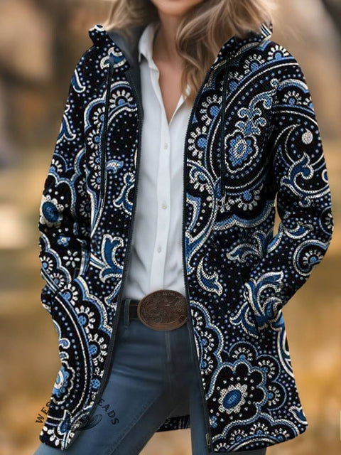 Paisley Print Unisex Plush Thick Long-Sleeved Cardigan Coat