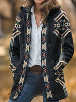 Aztec Print Plush Cardigan Coat for Women - Warm Thick Long-Sleeved Unisex Sweater