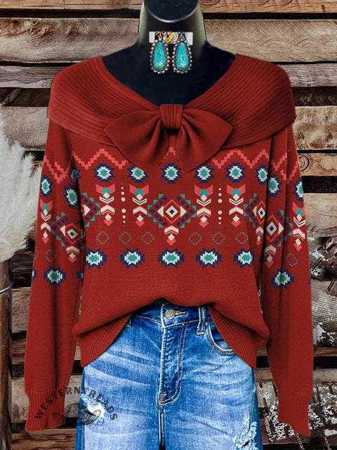Women's Red Aztec Print Casual Sweater