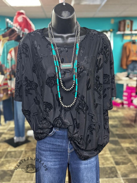 Women's horses print loose-fit-mesh-top-tops-and-tunics
