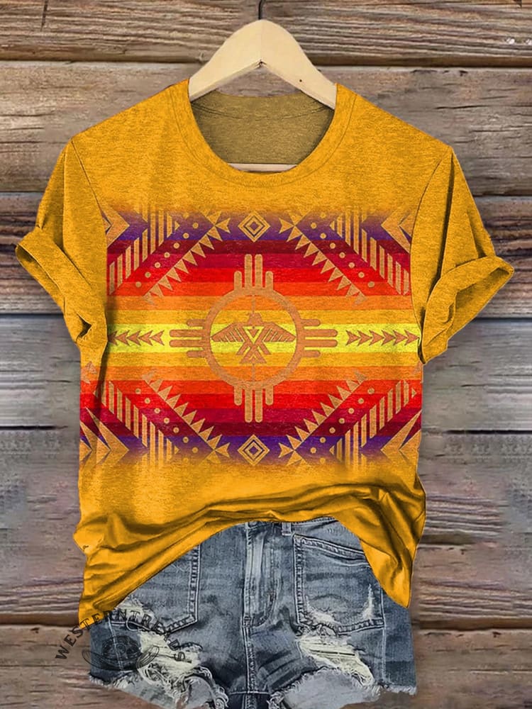 Women's Vintage Geometry Art Print V-neck Casual T-Shirt