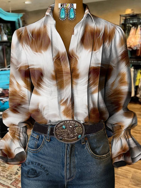 Women's Cow Print Casual Cotton And Linen Shirt