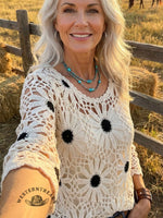 Vintage Western Art Soft Casual Crocheted Flowers Shirt