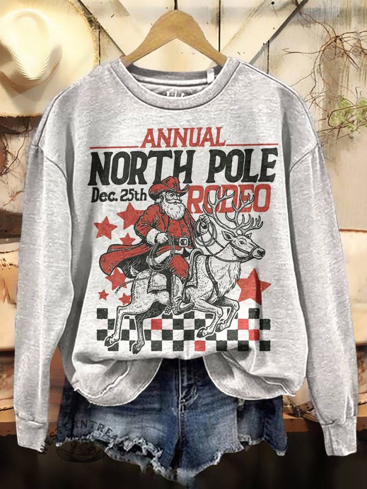 Christmas Cowboy Print Casual Cotton Sweatshirt