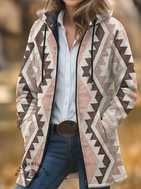 Classic West Print Unisex Plush Thick Long-Sleeved Sweater Cardigan Coat