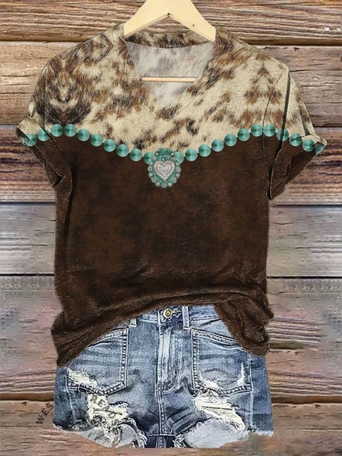 Women's Classic West V-neck Casual T-Shirt