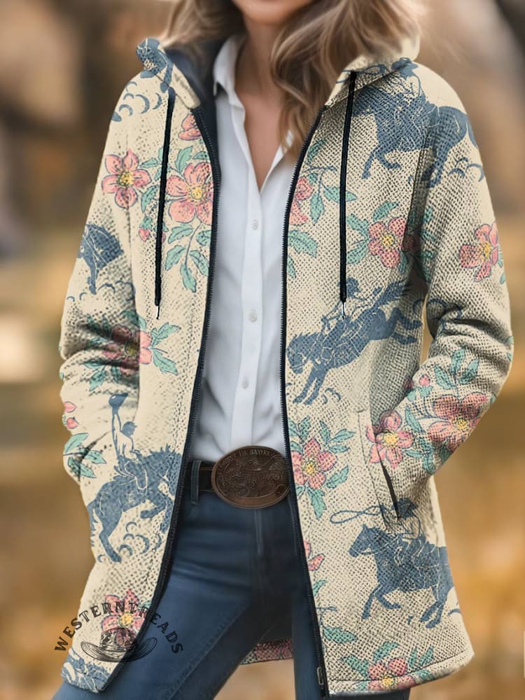 Horse Art Print Unisex Plush Thick Long-Sleeved Cardigan Coat