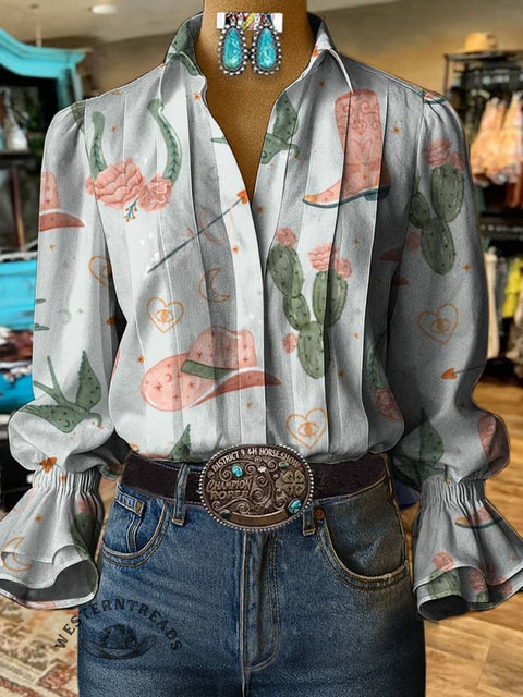 Women's West Print Casual Cotton And Linen Shirt
