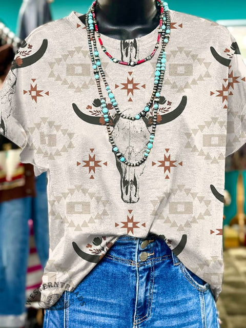 Cow Skull & Geometric Ethnic T-shirt