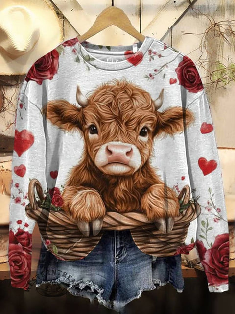 Cow Print Casual Cotton Sweatshirt