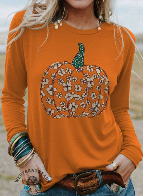 Women's Pumpkin Print Casual T Shirt