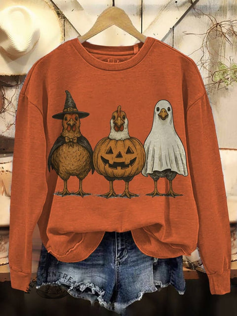 Halloween Chicken Print Casual Cotton Sweatshirt