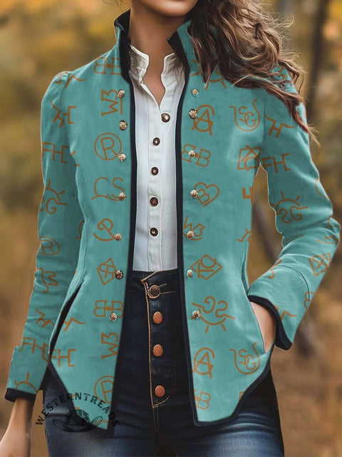 Women's Cattle Brands Print Casual Jacket