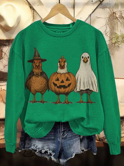 Halloween Chicken Print Casual Cotton Sweatshirt
