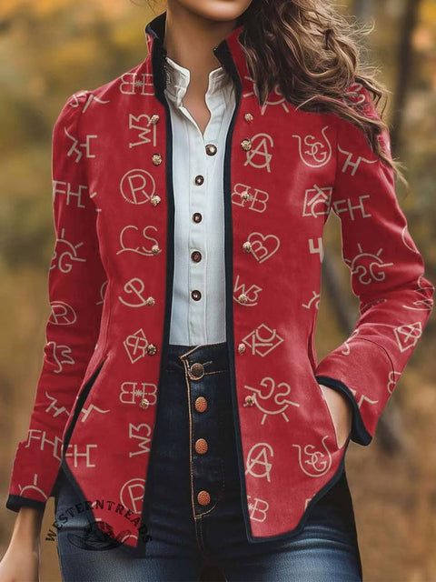 Women's Cattle Brands Print Casual Jacket