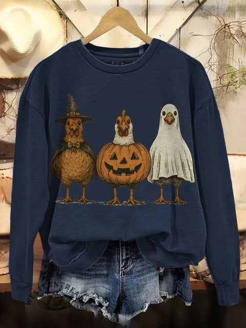Halloween Chicken Print Casual Cotton Sweatshirt