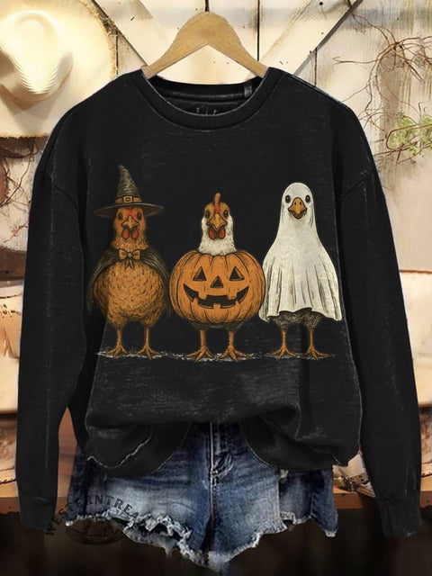 Halloween Chicken Print Casual Cotton Sweatshirt