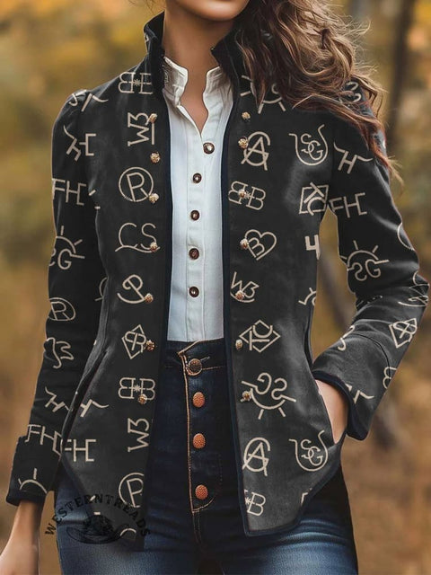 Women's Cattle Brands Print Casual Jacket
