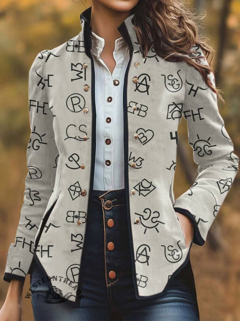 Women's Cattle Brands Print Casual Jacket
