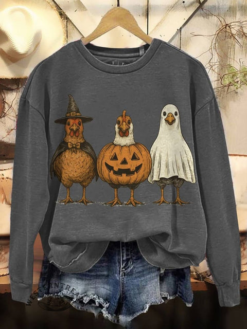 Halloween Chicken Print Casual Cotton Sweatshirt