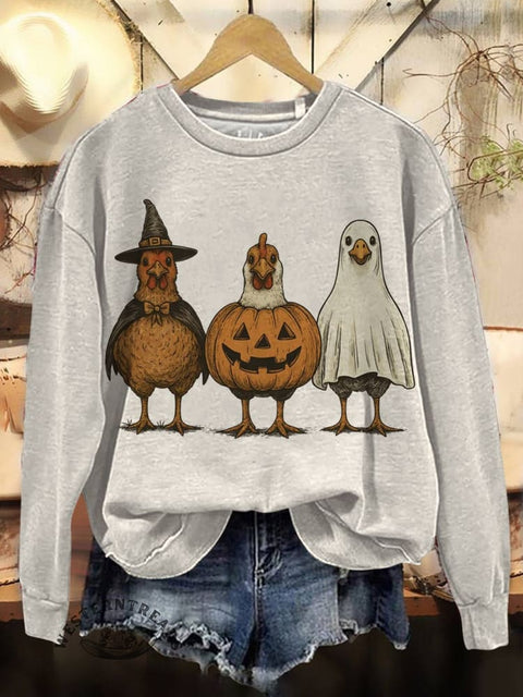 Halloween Chicken Print Casual Cotton Sweatshirt
