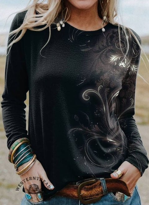 Women's Black Print Casual T Shirt