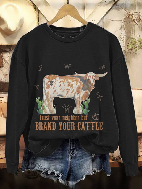 Cattle Brands Print Casual Cotton Sweatshirt