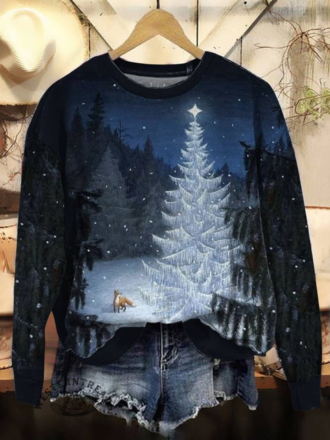 Christmas Print Casual Cotton Sweatshirt