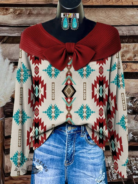 Aztec Print Buttoned Cardigan Sweater