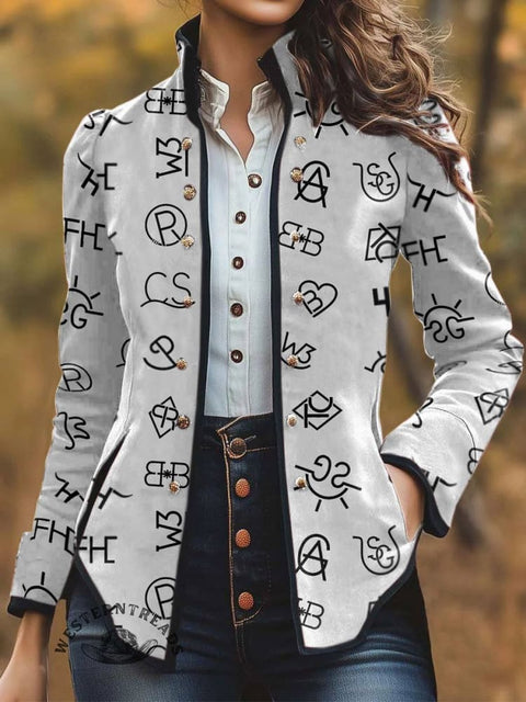 Women's Cattle Brands Print Casual Jacket