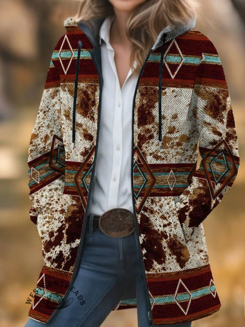 Aztec Print Unisex Plush Thick Long-Sleeved Cardigan Coat