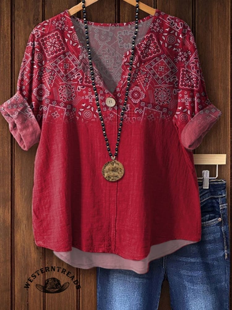 Red Paisley Print T-shirt