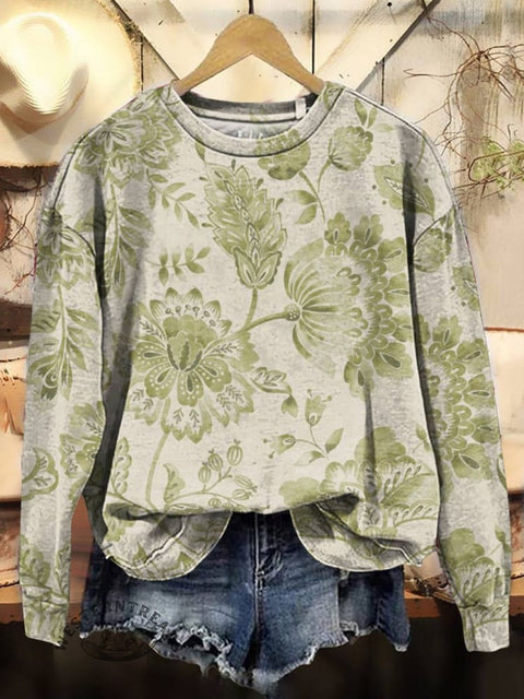 Light Green Plant Casual Cotton Sweatshirt