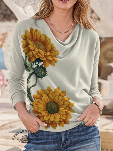 Women's Sunflower Print Casual Cotton Shirt