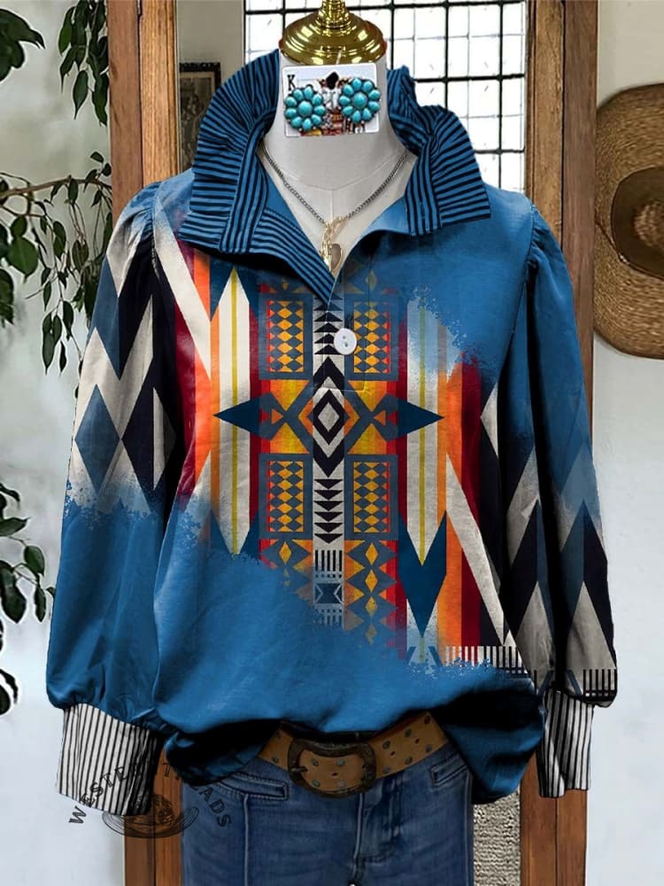 Women's Aztac Print Casual Long Sleeve Comfortable Top