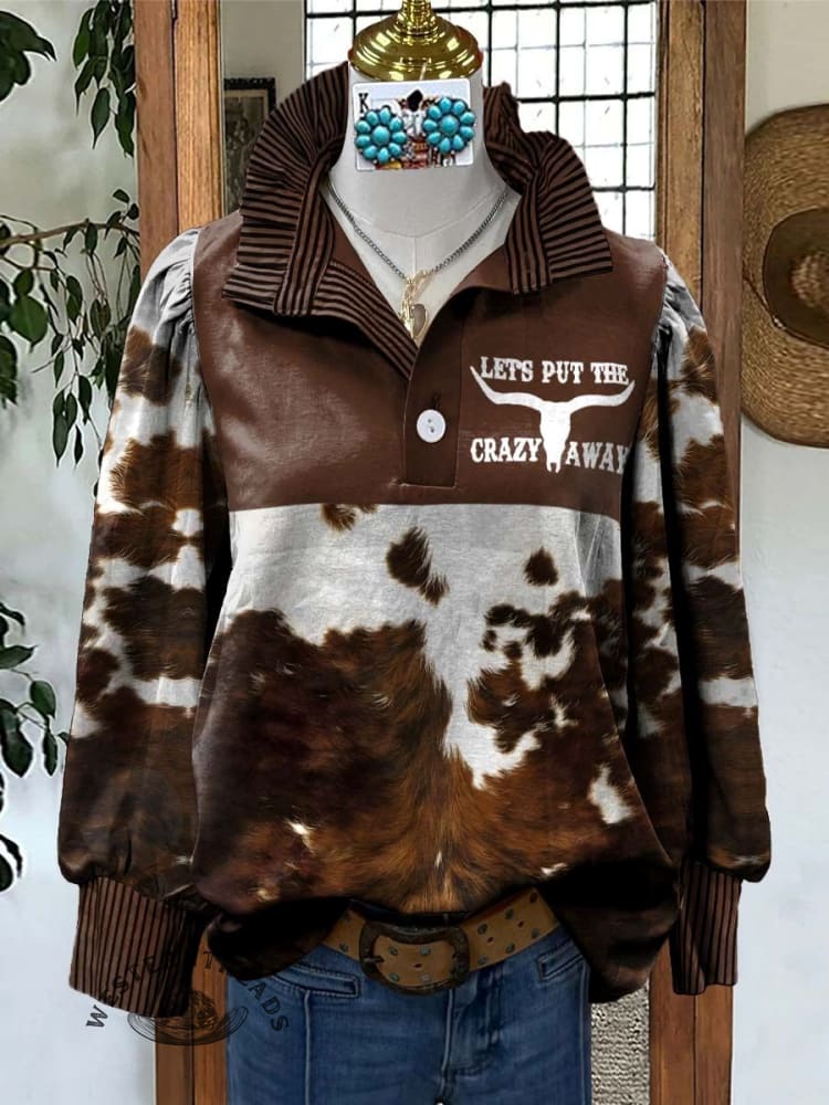 LETS PUT THE CRAZY AWAY Print Casual Long Sleeve Comfortable Top