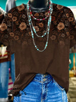 🔥Hot Sale🔥Women's Brown Flower Print Casual Sweatshirt